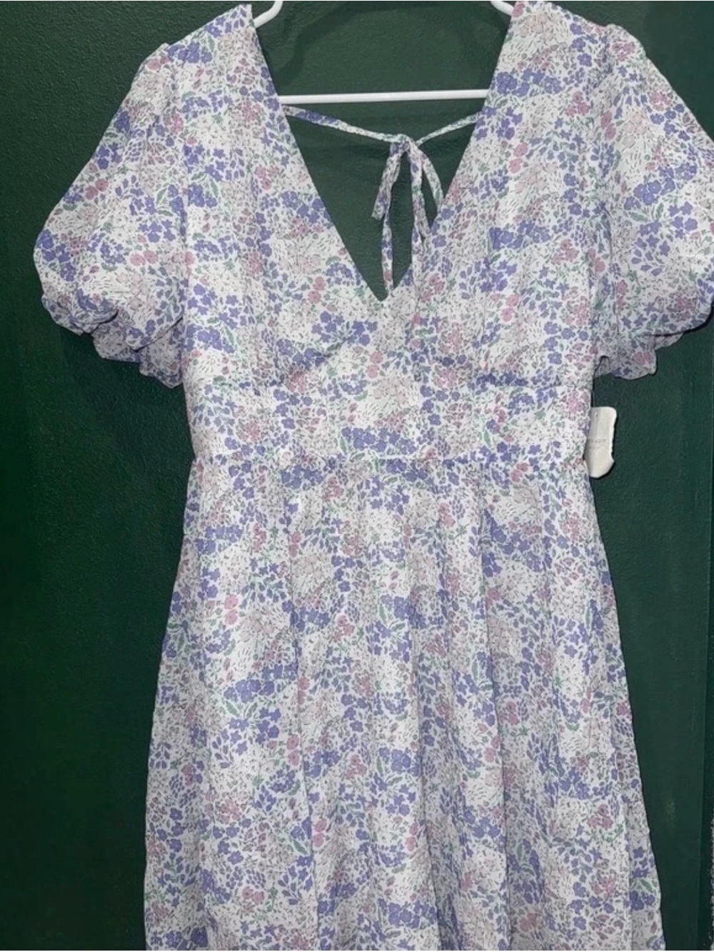 Altar'd State Lavender and Pink Floral Puff-Sleeve Dress
